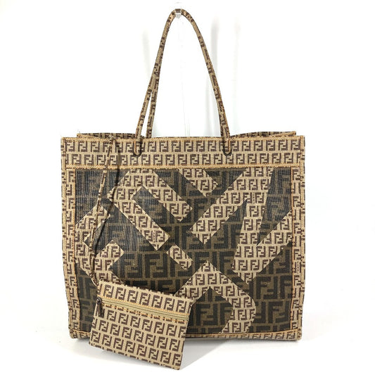 FENDI 8BH184 ポーチ付き ズッカ ズッキーノ 肩掛け トートバッグ カバン ショルダーバッグ コーティングキャンバス ユニセックス ブラウン