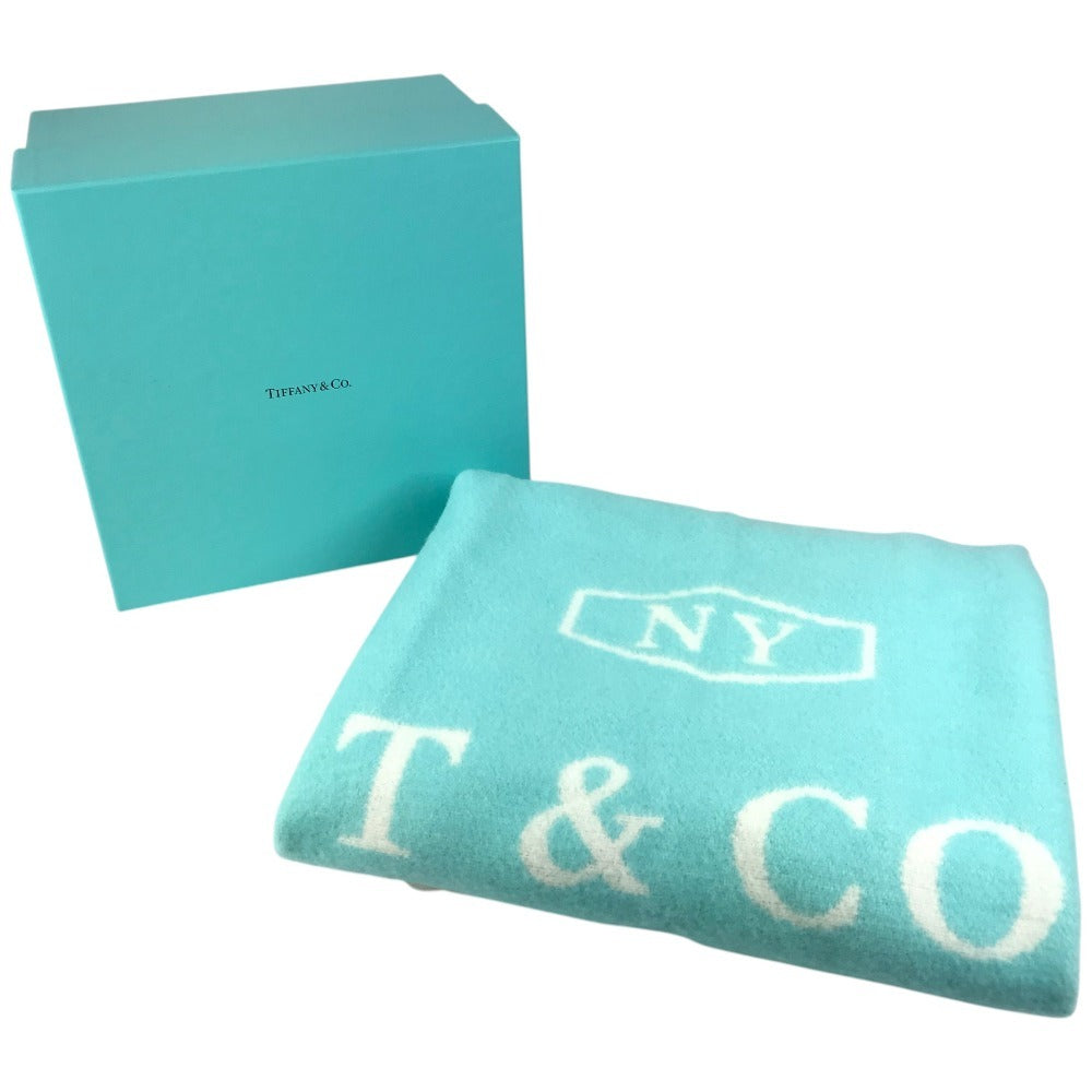 TIFFANY&Co. Blanket Interior Lap Blanket Fringe Logo Blanket Wool/Cashmere Unisex Blue