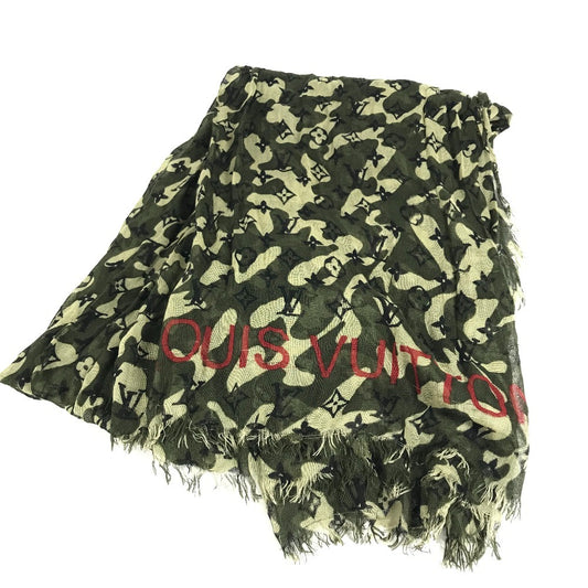 LOUIS VUITTON M74152 Monogramouflage Takashi Murakami Stole Fringed Scarf Camouflage Shawl Cashmere Unisex Green