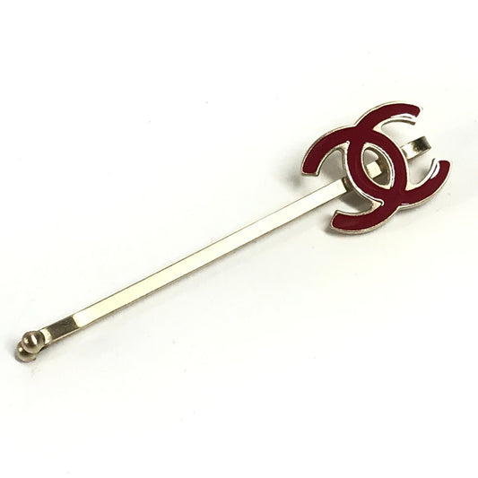 CHANEL CC Coco Mark Logo Accessory Hair Accessory Hairpin Metal Women's Red