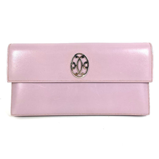 HERMES Logo Handbag Pouch Second Bag Clutch Bag Leather Unisex Purple Pink