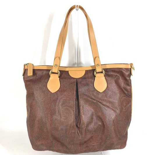 ETRO Paisley Pattern Logo Shoulder Tote Bag Handbag Shoulder Bag Leather/Canvas Unisex Wine Red