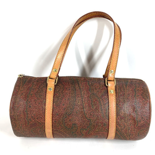 ETRO Cylindrical Paisley Logo Shoulder Bag Handbag Canvas Leather Unisex Wine Red