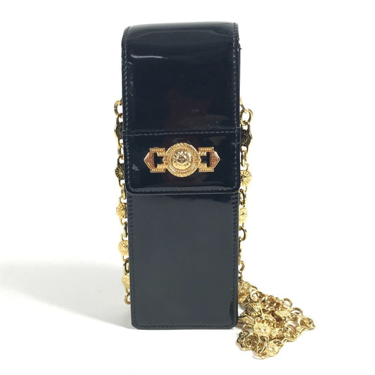 VERSACE Vintage Sunburst Logo Phone Pouch Bag Crossbody Pochette Flap Chain Bag Shoulder Bag Enamel Unisex Black