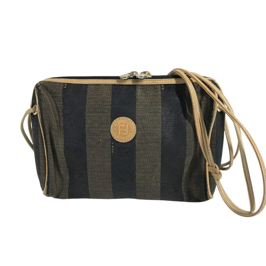 FENDI Pequin โลโก้ กระเป๋าสะพายข้าง Mini Relaxing หนัง/แคนวาส ยูนิเซ็กส์ สีน้ำตาล
