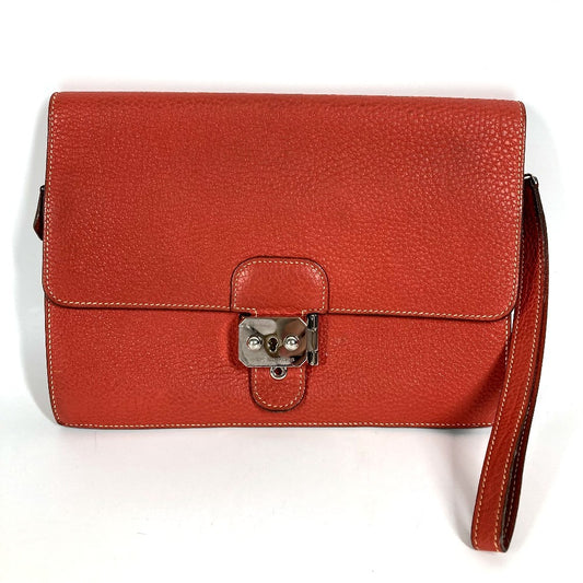 HERMES ストラップ付き ポシェットジェット セカンドバッグ フラップ カバン ポーチ クラッチバッグ レザー ユニセックス ブラウン系