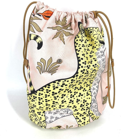 HERMES Multi pouch Musardine Potion Drawstring bag Leopard print Pouch silk pink Used