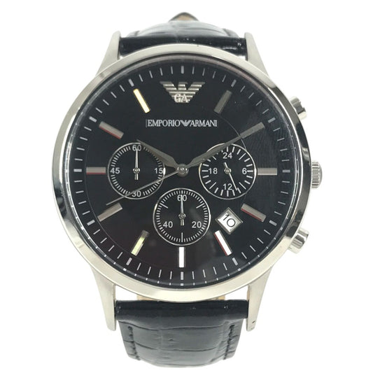 Emporio Armani AR-2447 logo Men's Watch Watch Clock Wristwatch SS / Leather Black Used