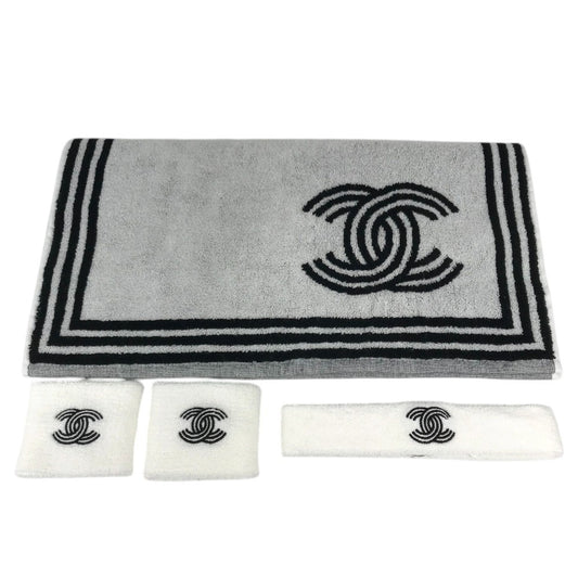 CHANEL AA9752 Sports Logo 24C Hairband, Wristband, and Towel 4-Piece Set Headband, hair accessory, bath towel hair band cotton White/Black Used