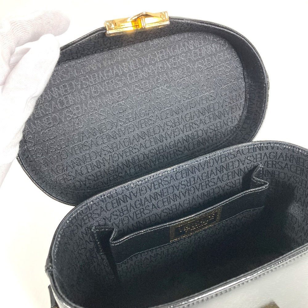 VERSACE vintage Sunburst logo bag vanity bag Hand Bag Leather Gold/Black Used
