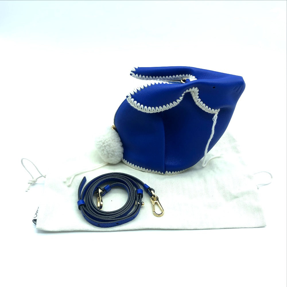 LOEWE Rabbit Motif Animal Macrame Charm Key Bag Leather Mini Shoulder Bag Coin Case Women's Blue Blue x White
