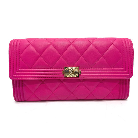 CHANEL A80286 Matelasse Boy Chanel Wallet, Round Zipper Long Wallet, Leather Accessory, Long Wallet, Lambskin, Women's, Pink