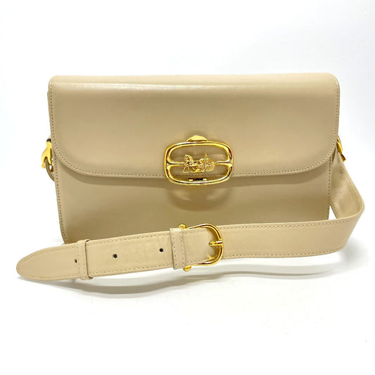 CELINE Carriage Hardware Vintage Shoulder Bag, Leather, Women's, Beige with Gold Hardware