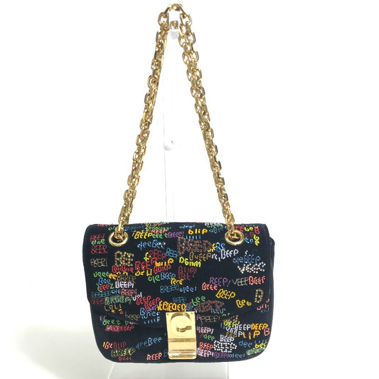 CELINE スモールC マルチビーズ カバン チェーンバッグ ショルダーバッグ スエード レディース ブラック×マルチカラー