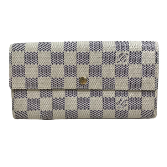 LOUIS VUITTON N61735 Damier Azur Portefeuille Sarah Long Wallet in Damier Azur Canvas, Women's, White