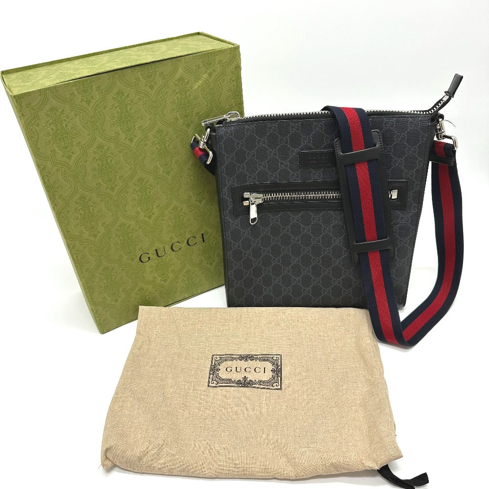 GUCCI 474137 GG Messenger Bag Shoulder Bag in GG Supreme Canvas, Men's, Black