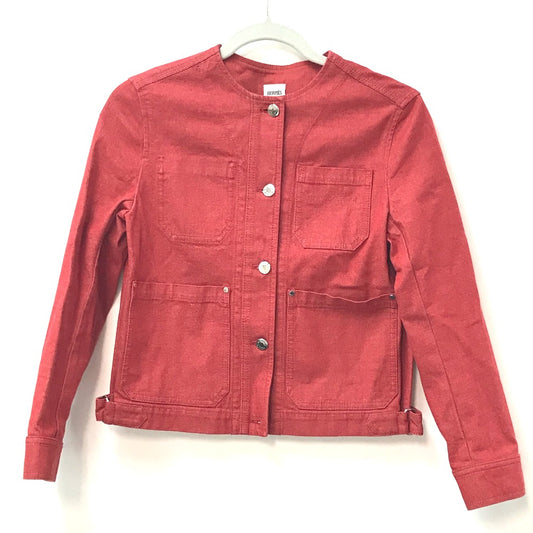 HERMES Serie Button Long Sleeve Denim Jacket, Cotton, Women's, Red