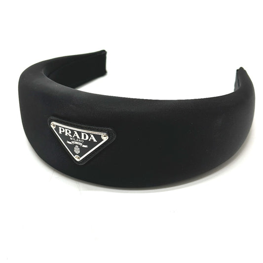 PRADA Triangle Logo Hair Accessory Headband Nylon Headband for Women in Black