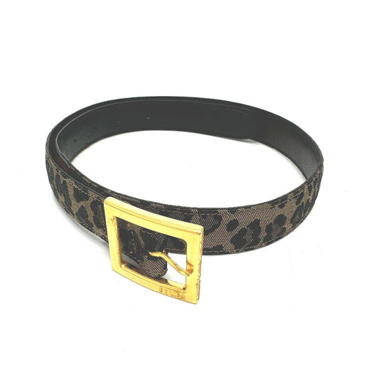 FENDI Leopard Print Belt in Canvas/Leather, Women's, Brown/Red