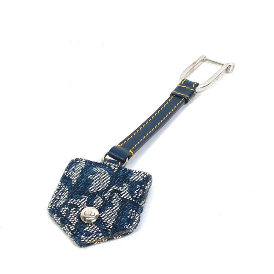 Dior Trotter CD Logo Keychain Bag Charm Key Ring Charm Canvas/Leather Women's Navy