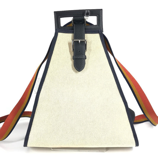 HERMES Rocaval Backpack Bag 2WAY Bag Handbag Rucksack Toile Ash Unisex Beige