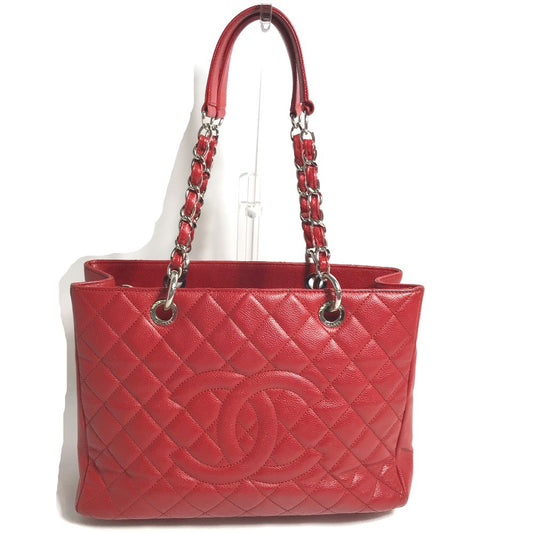 CHANEL A50995 CC Coco Mark Shoulder Bag, Matelasse Quilted Chain, GST Shoulder Bag, Tote Bag, Caviar Leather, Red, Women's