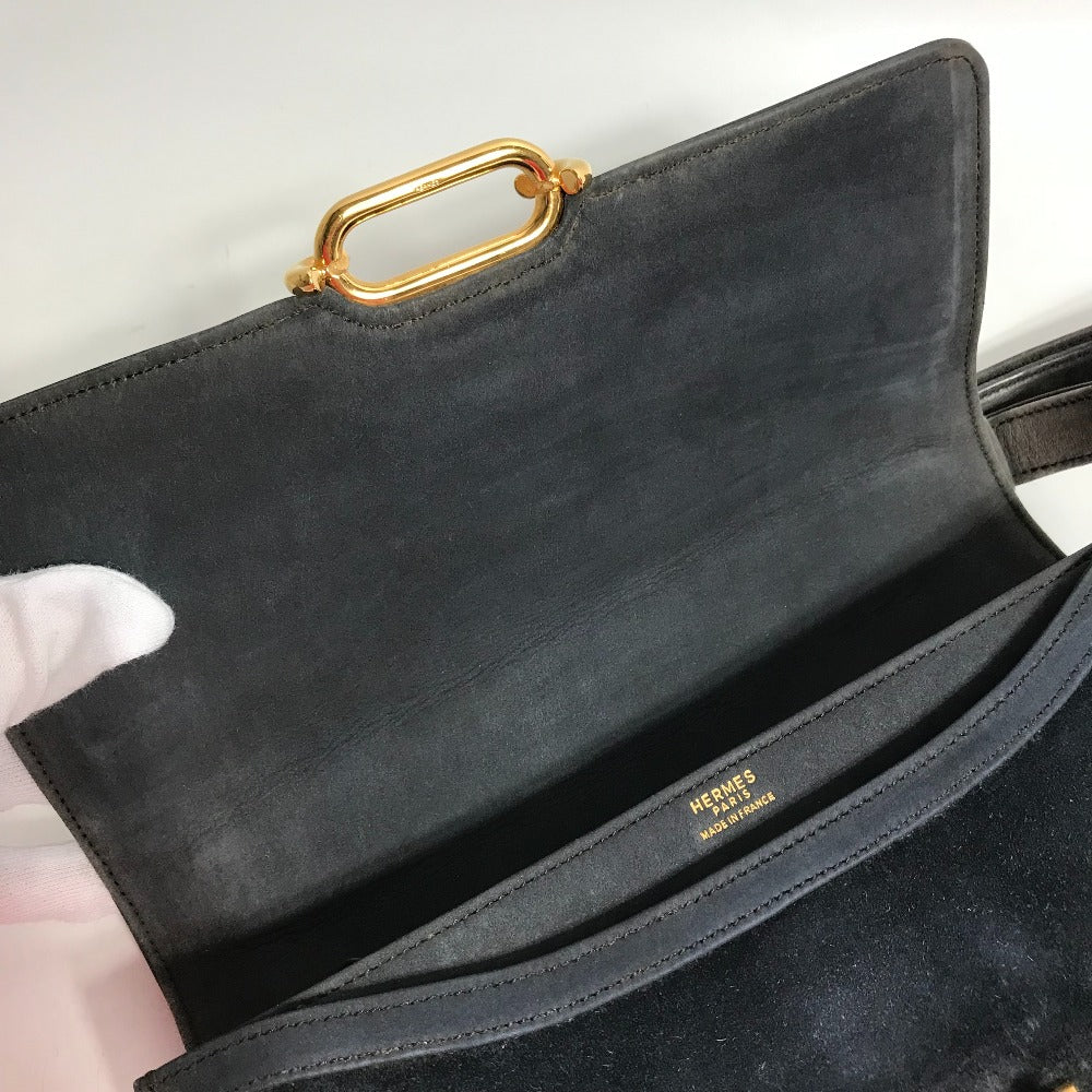 HERMES Vintage Fons Belle 24 Shoulder Bag, Suede, Women's, Gray/Navy