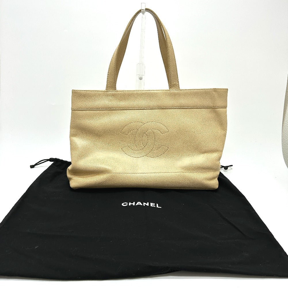 CHANEL Shoulder Bag, Coco Mark, CC Tote Bag, Caviar Skin, Women's, Beige