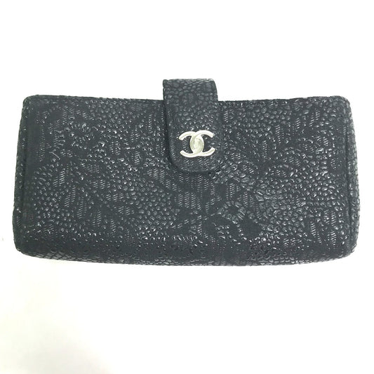 CHANEL Coco Mark CC Coin Case Pouch Leather Women's Black