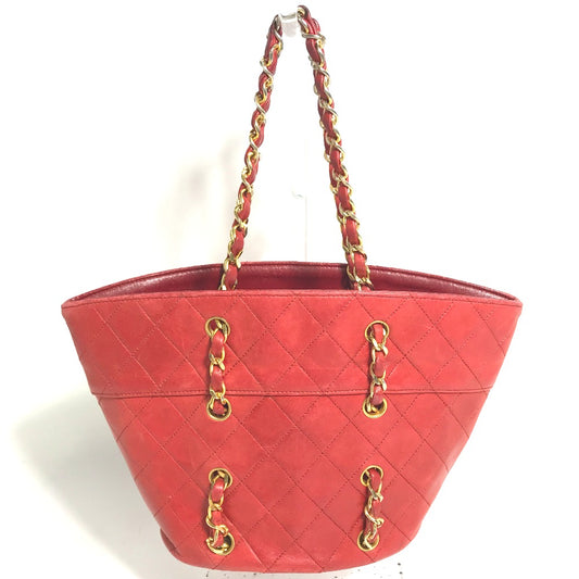 CHANEL Vintage Matelasse Quilted Chain Shoulder Bag in Lambskin, Red