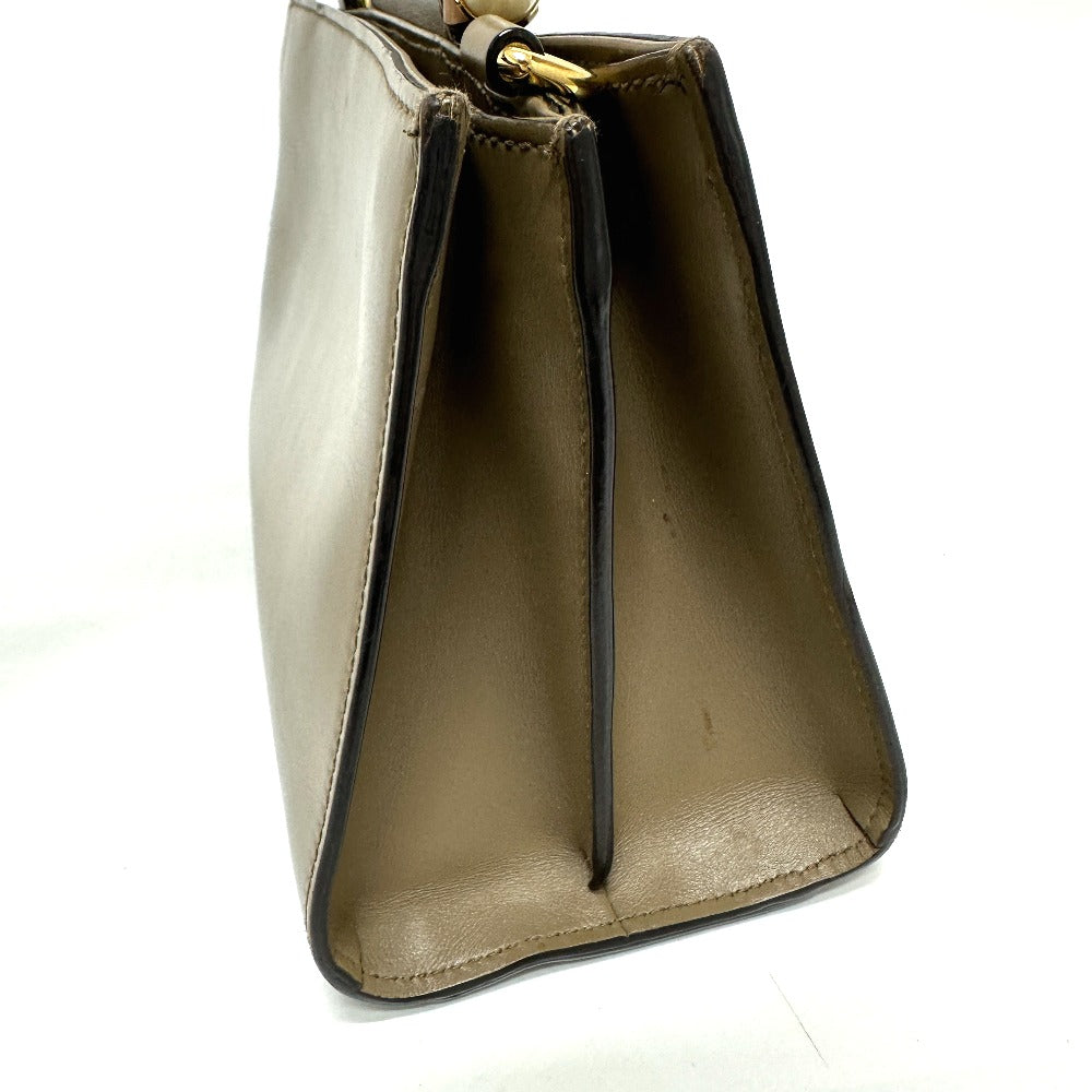 GUCCI 470271 Bamboo Faux Pearl Leather Handbag, Brown, Women's
