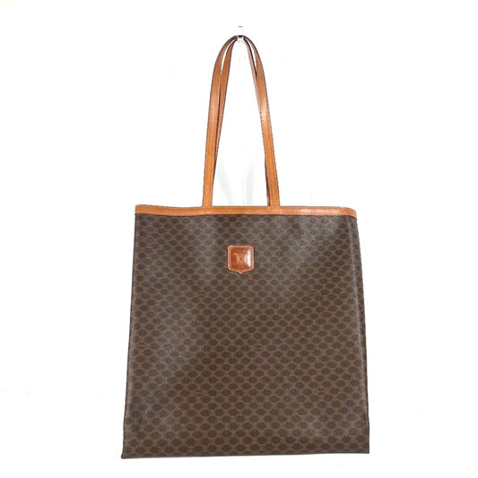 CELINE Vintage Macadam Vertical Tote Bag, Shoulder Bag, PVC/Leather, Women's, Brown