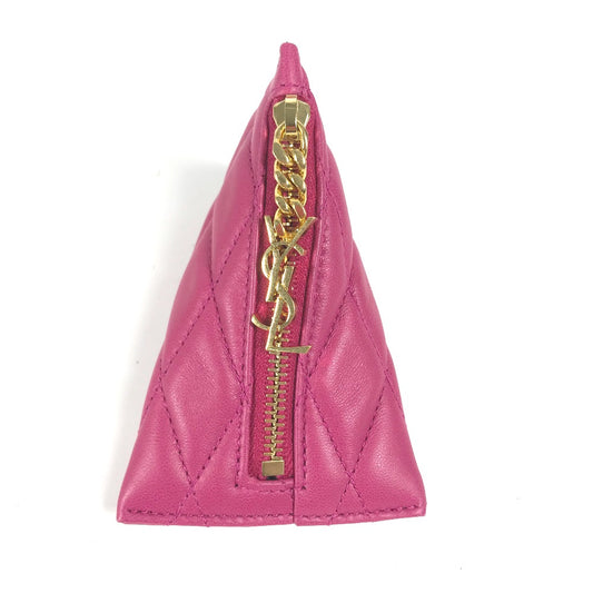 SAINT LAURENT PARIS キルティング トライアングル 三角 財布 小銭入れ ポーチ コインケース レザー レディース ピンク