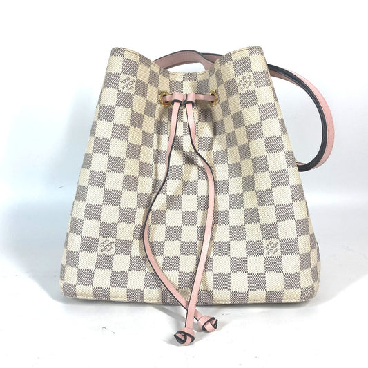 LOUIS VUITTON N40152 Damier Azur NeoNoe Drawstring Bucket Shoulder Bag in Damier Azur Canvas, Women's, Oud Rose, White