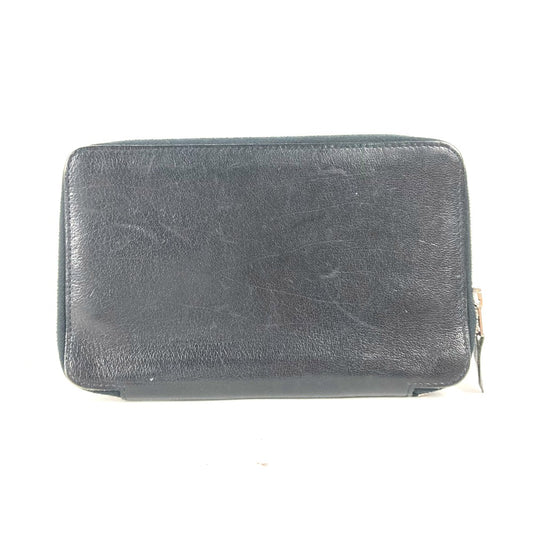 HERMES Round Zipper System Planner Stationery Leather Cover Unisex Black