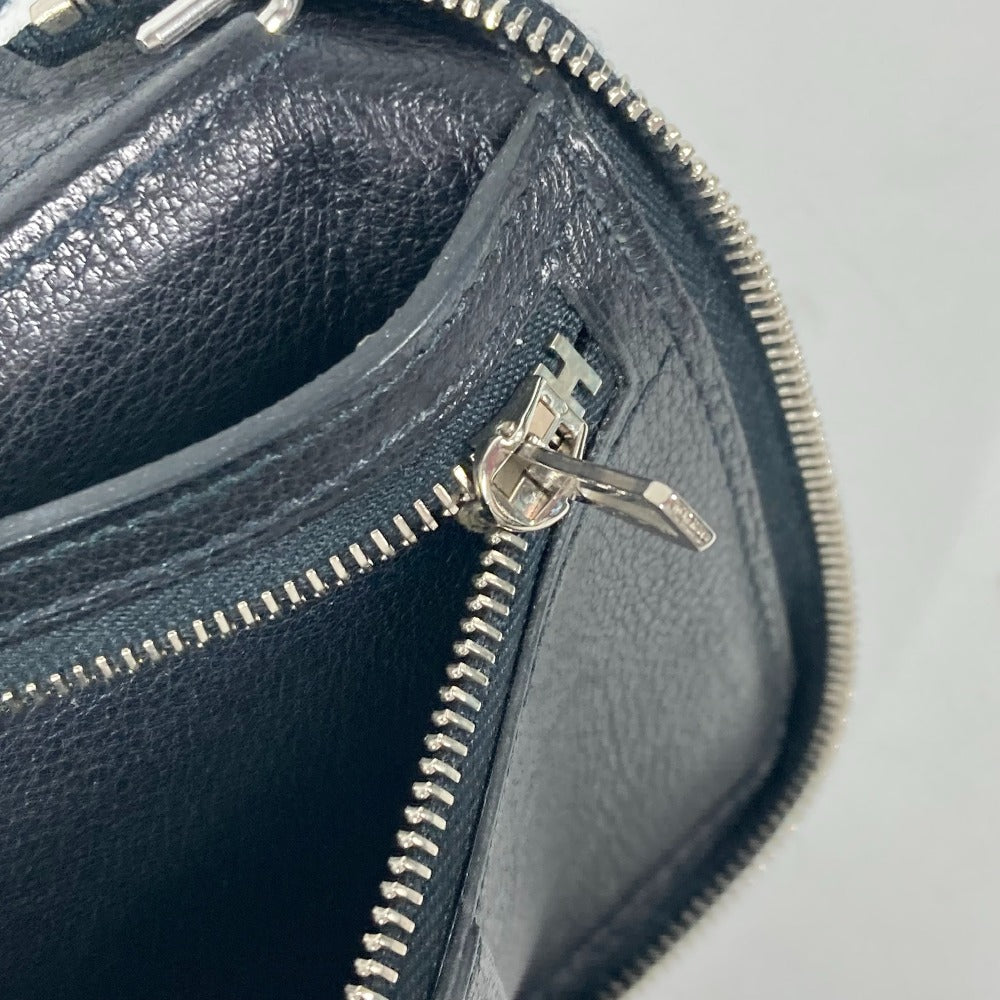 HERMES Round Zipper System Planner Stationery Leather Cover Unisex Black