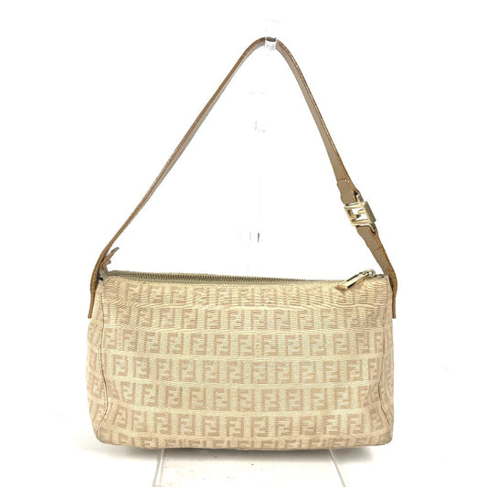 FENDI Zucchino Zucca Logo Shoulder Bag in Leather/Canvas, Beige