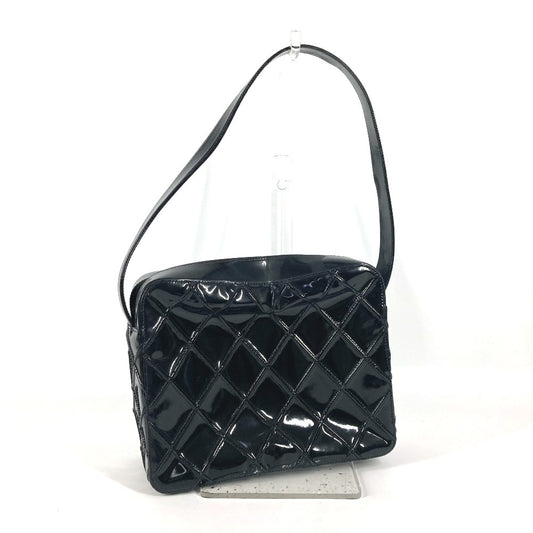 CHANEL Vintage Quilted Matelasse Shoulder Bag, Box Handbag, Patent Leather, Women's, Black