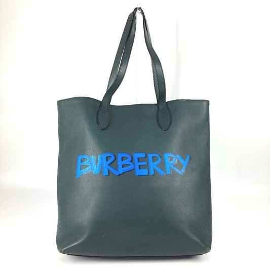 BURBERRY 4077155 Logo Tote Bag, Shoulder Bag, Vertical Tote, Leather, Unisex, Khaki