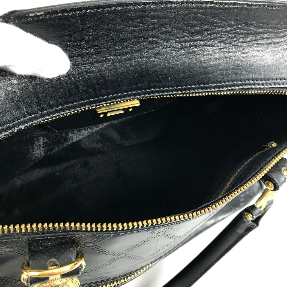 VERSACE ヴィンテージ サンバースト ロゴ トートバッグ 2WAYバッグ ハンドバッグ ショルダーバッグ レザー レディース ブラック - brandshop-reference