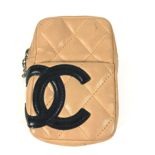 CHANEL A26732 Cambon CC Coco Mark Logo Cigarette Case Pouch Leather Unisex Beige