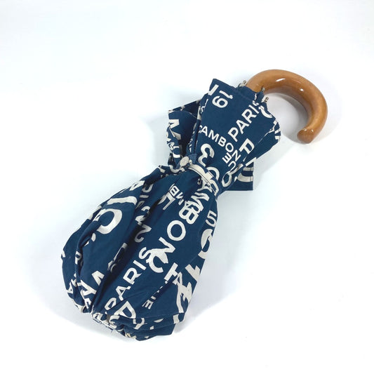 CHANEL By Sea Line Parapluie Folding Umbrella with One-Touch Pouch, Cotton, Navy
