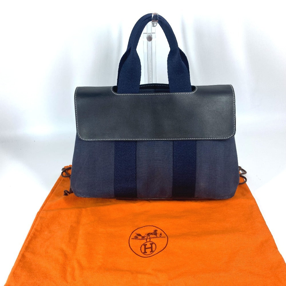 HERMES ヴァルパライソPM バルパライソ カバン トートバッグ フラップ ハンドバッグ レザー/キャンバス ユニセックス ネイビー - brandshop-reference