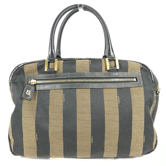 FENDI Vintage Pecan Mini Boston Bag Shoulder Bag/Handbag in Leather/Canvas, Black