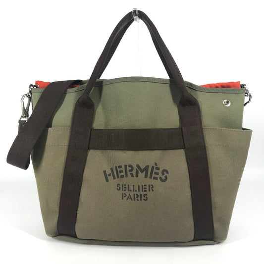 HERMES バッグインバッグ付き サックドパンサージュ グルーム 2WAY ショルダーバッグ 斜め掛け トートバッグ レザー/キャンバス レディース カーキ - brandshop-reference