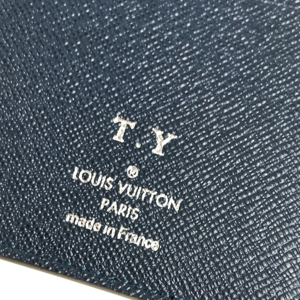 Louis Vuitton M33404 Taiga Portefeuille Long Wallet Bifold Flap Billfold Long Wallet Taiga Kulit Unisex Navy