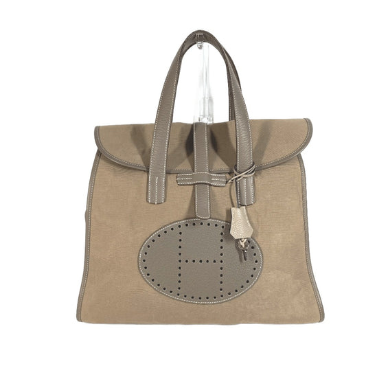HERMES Perforated H Logo Hoodie Tote Bag, Boston Bag, Handbag, Leather/Canvas, Unisex, Gray