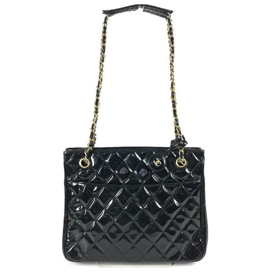 CHANEL Vintage Quilted Matelasse Double Chain Bag, Tote Bag, Shoulder Bag, Enamel, Women's, Black