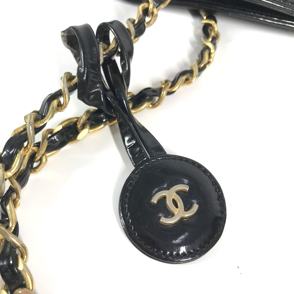 CHANEL ヴィンテージ キルティング マトラッセ Wチェーンバッグ カバン トートバッグ ショルダーバッグ エナメル レディース ブラック
