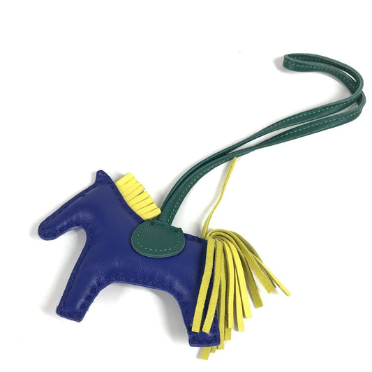 HERMES Rodeo PM Bag Charm with Horse Cheval Keychain Charm by Anjo Miro, Blue, for Women